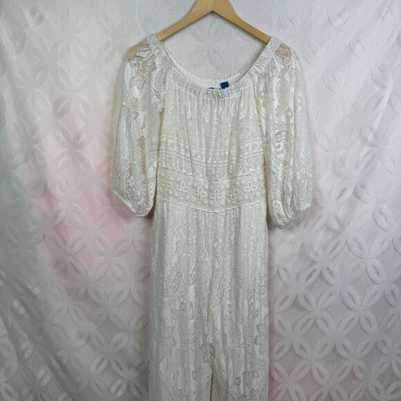 Farm Rio Elliot Off The Shoulder Lace Cream Boho Jumpsuit Size XS - Picture 8 of 13